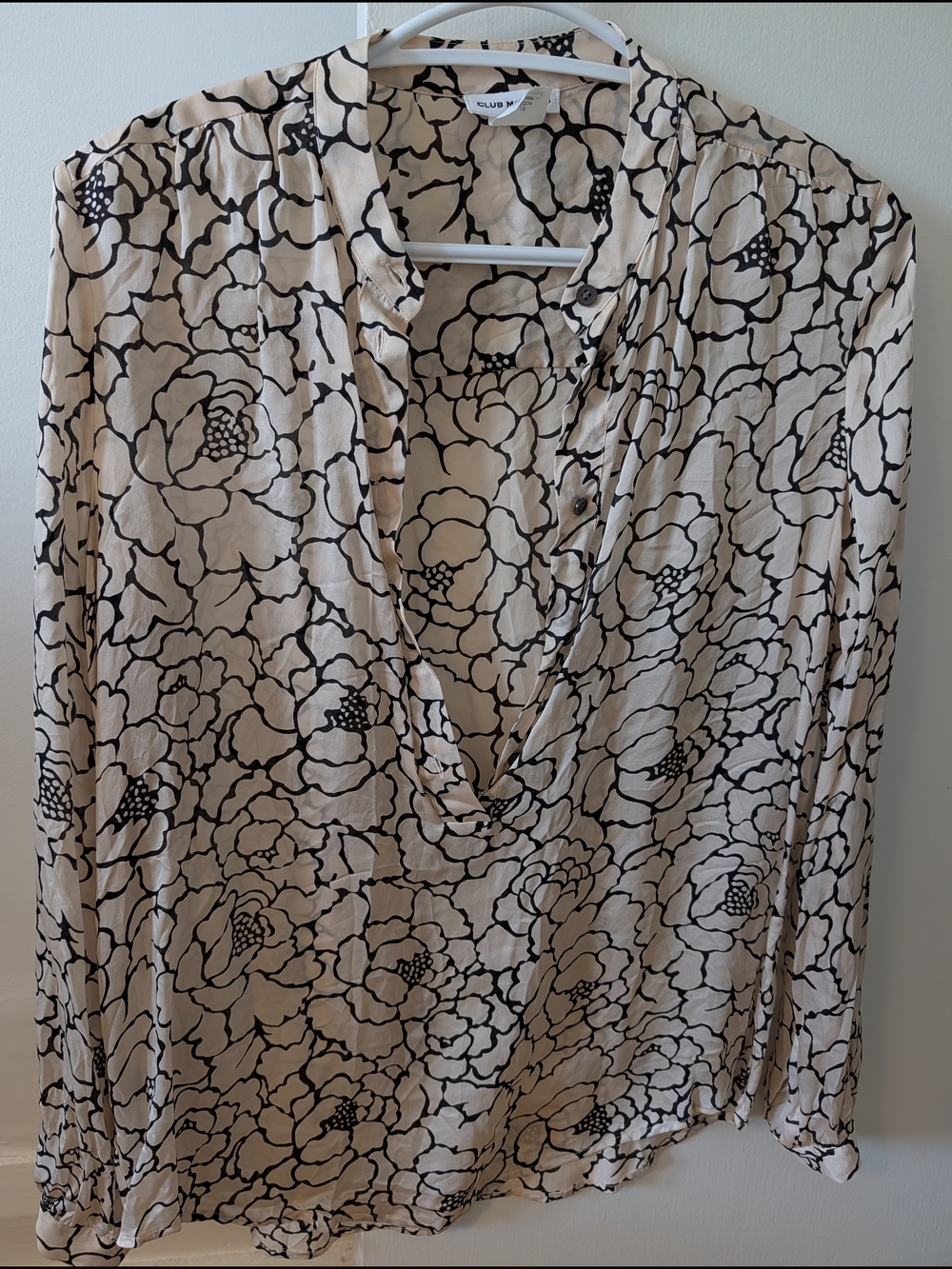 Club Monaco Black Floral Print Blouse on Light Pink Base